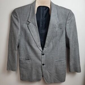 London Square Men's 40L Houndstooth Blazer Jacket 2 Button Silk Wool Blend